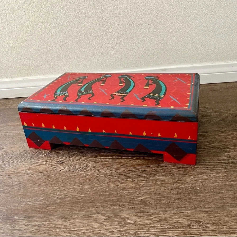 Wooden Colorful Decorative Box with Tribal Design